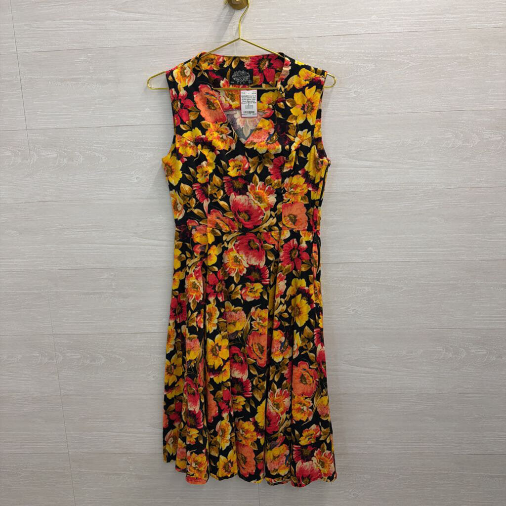 Hearts and Roses Black/ Multi Floral Sleeveless Dress 8