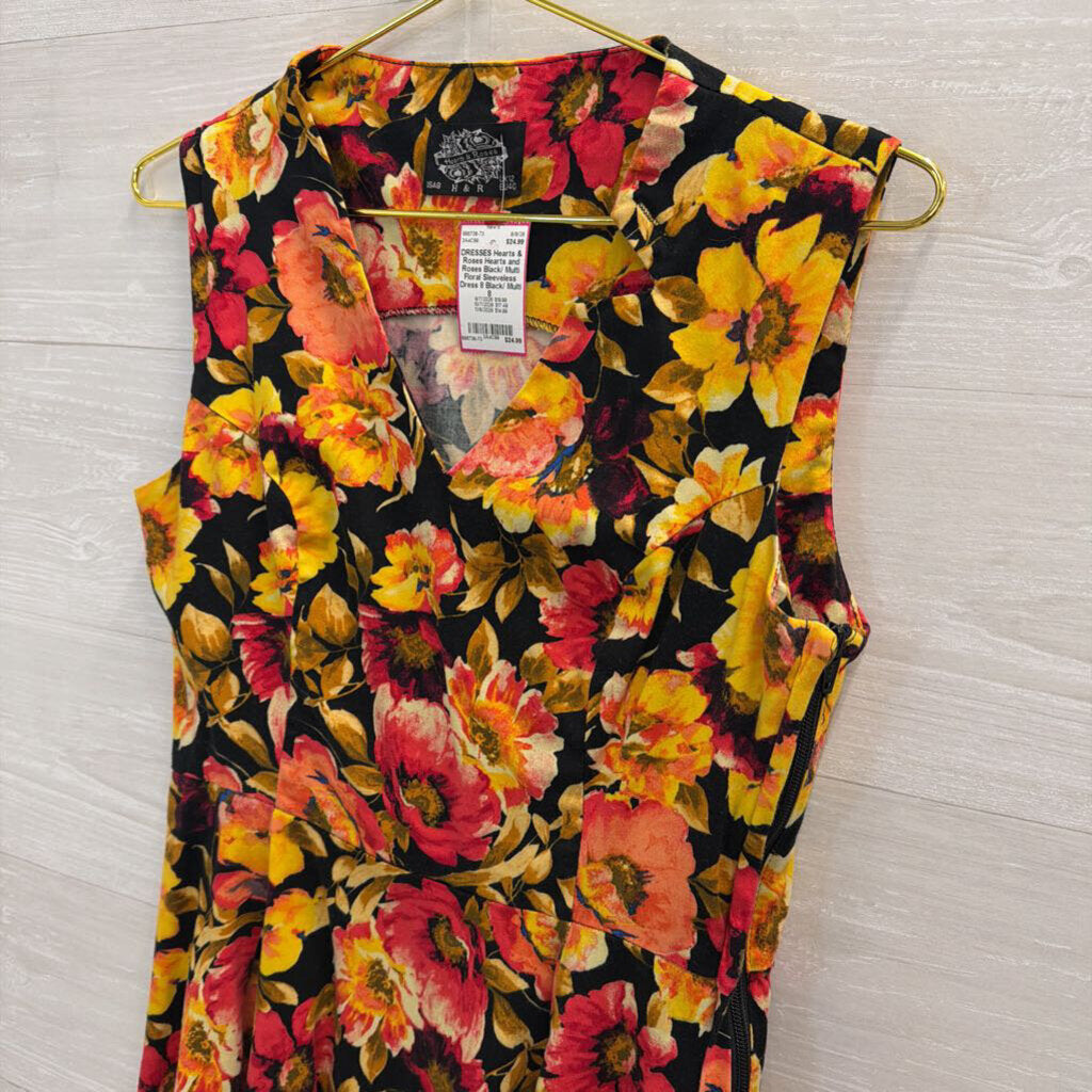 Hearts and Roses Black/ Multi Floral Sleeveless Dress 8