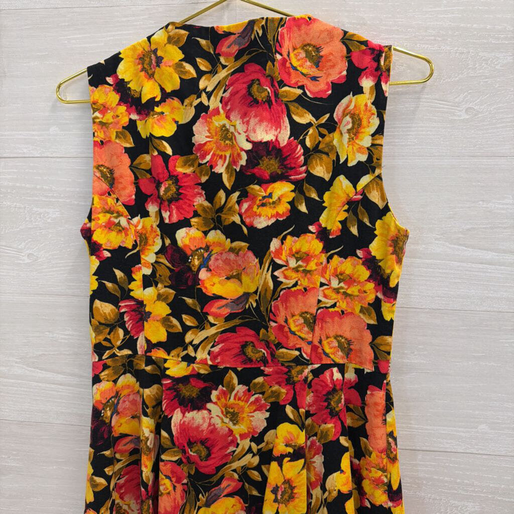 Hearts and Roses Black/ Multi Floral Sleeveless Dress 8