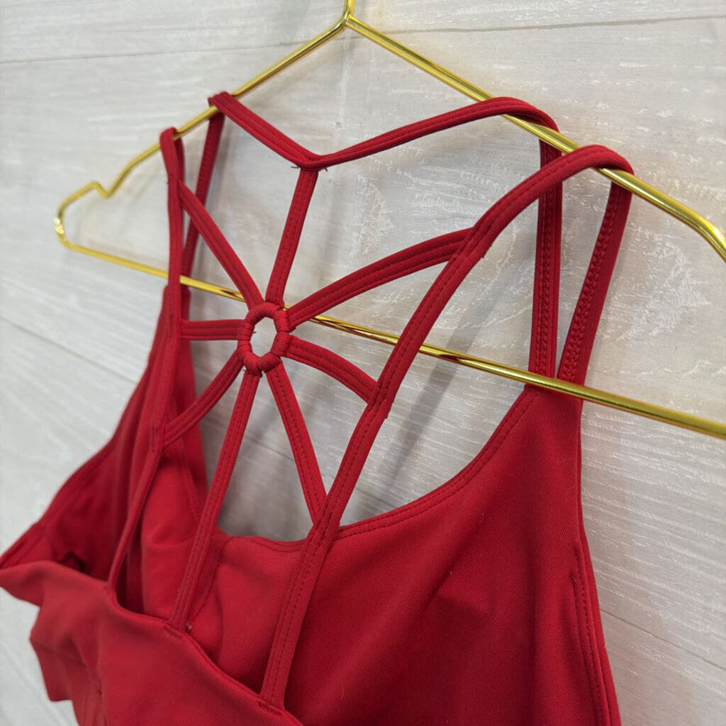 Red Strappy Back Padded Sports Bra Medium