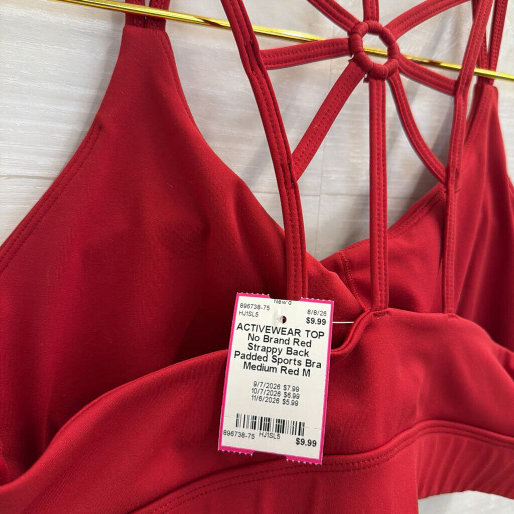 Red Strappy Back Padded Sports Bra Medium