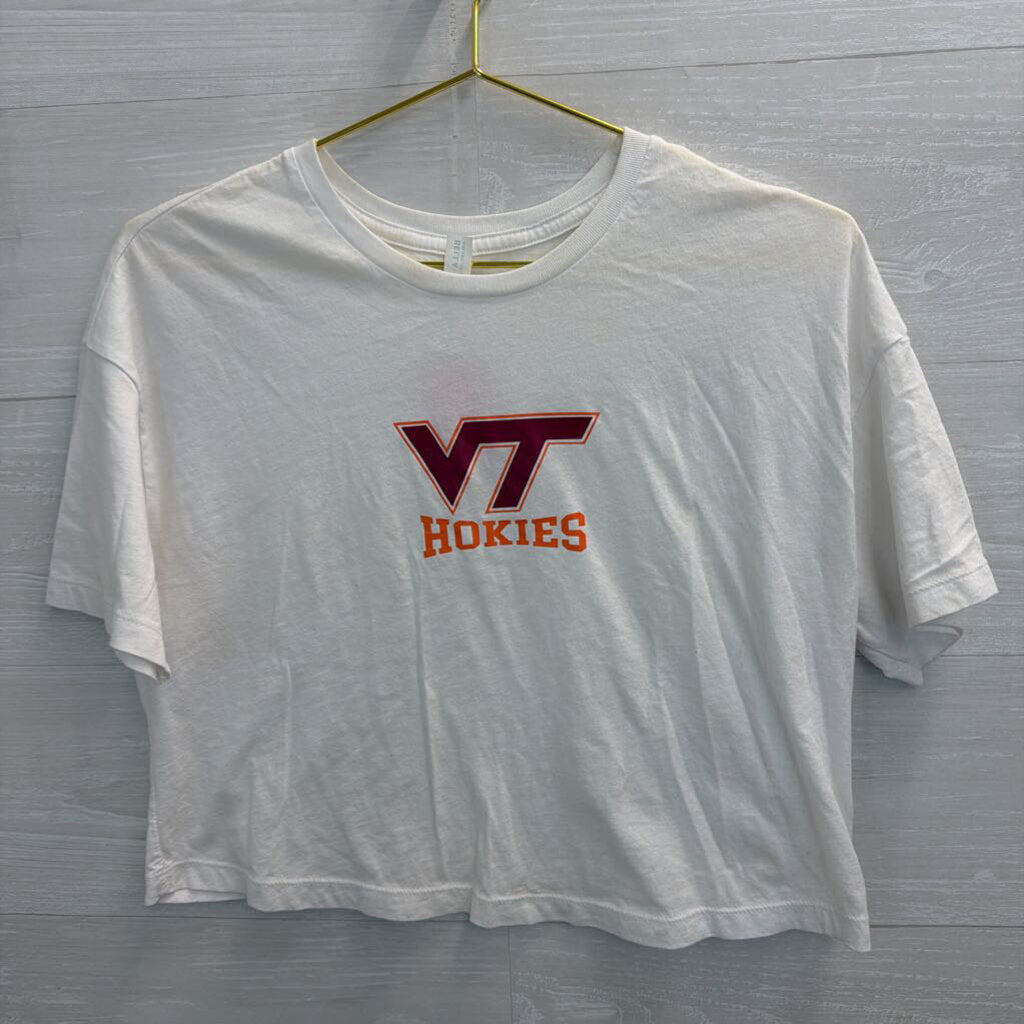 White Cropped VT Hokies Virginia Tech Short Sleeve Graphic Tee Small