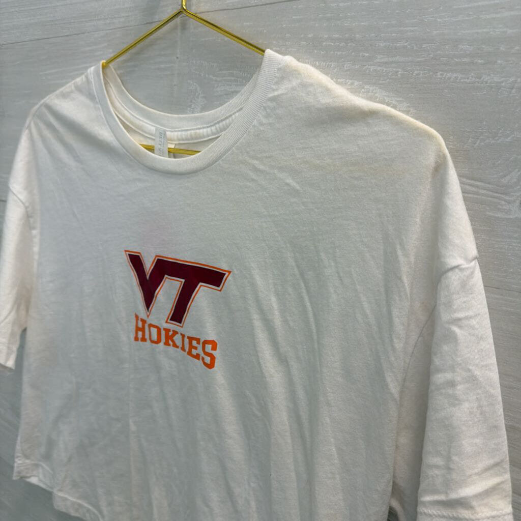 White Cropped VT Hokies Virginia Tech Short Sleeve Graphic Tee Small