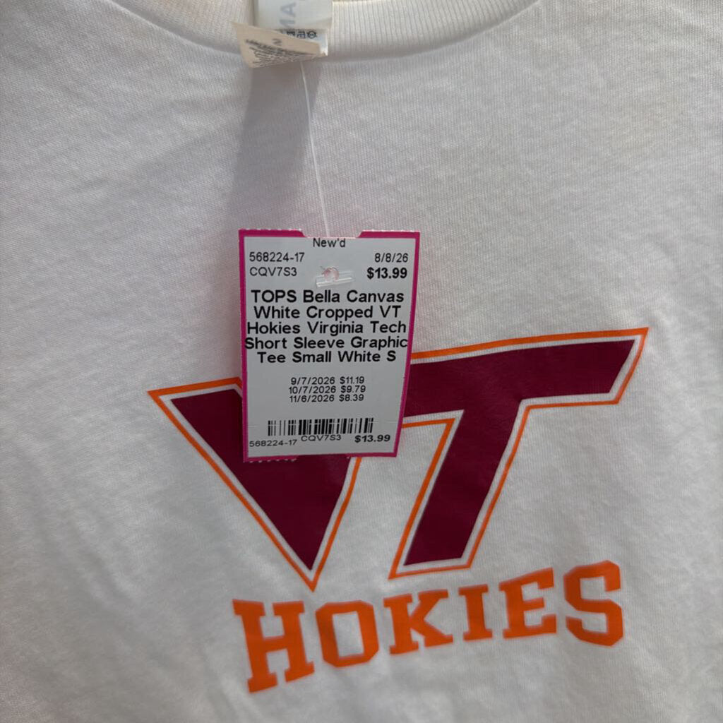 White Cropped VT Hokies Virginia Tech Short Sleeve Graphic Tee Small