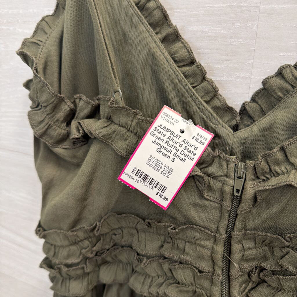 Altar'd State Green Ruffle Detail Jumpsuit Small