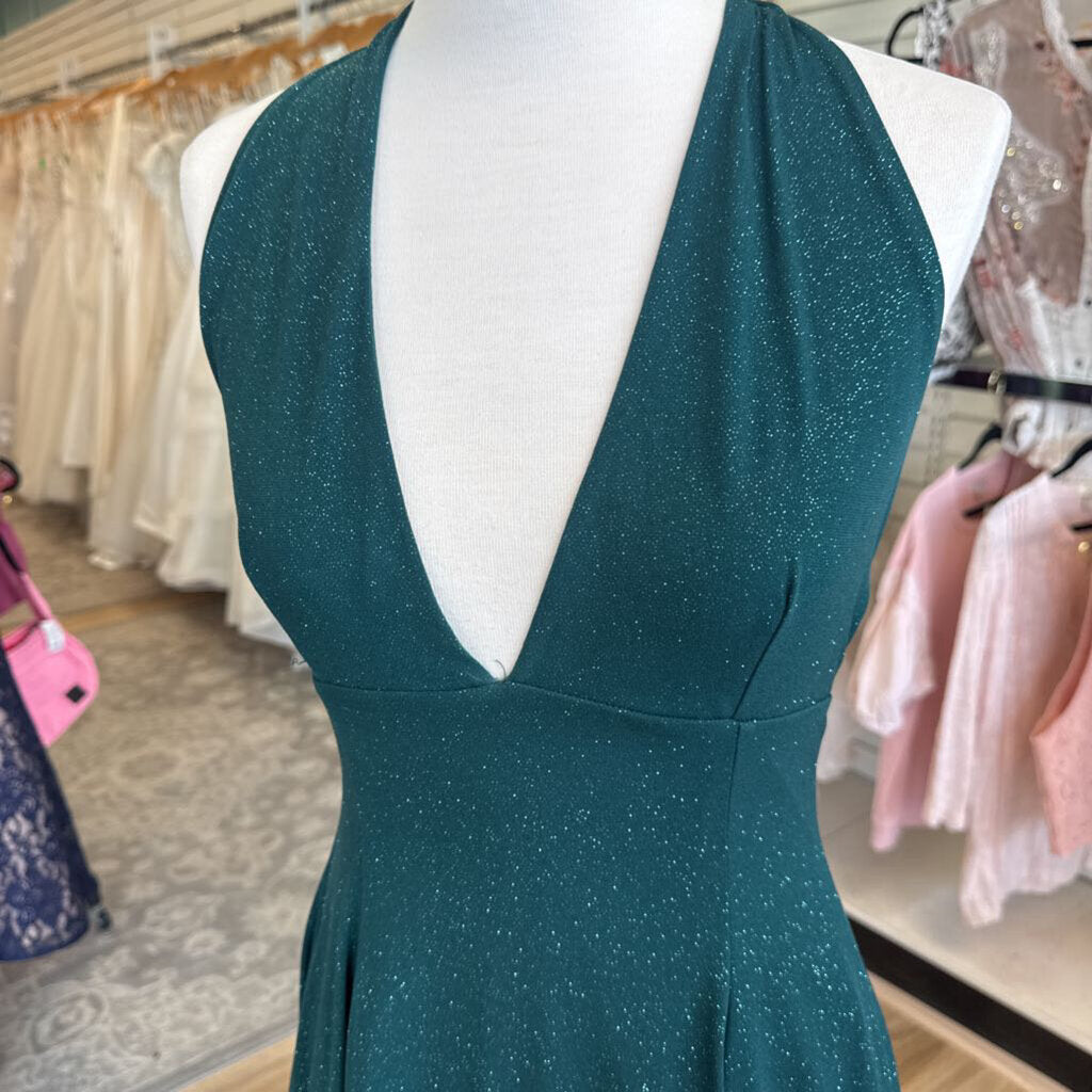 Windsor Green Shimmer Halter Neck Short Formal Dress Medium