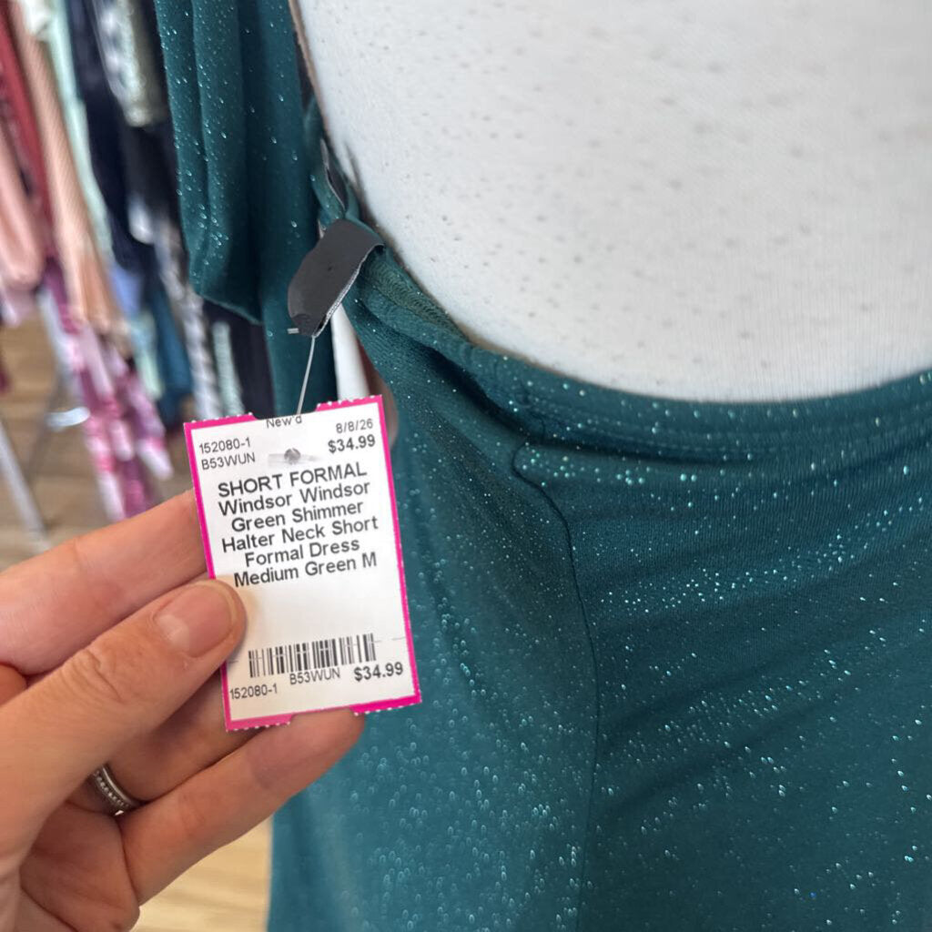Windsor Green Shimmer Halter Neck Short Formal Dress Medium