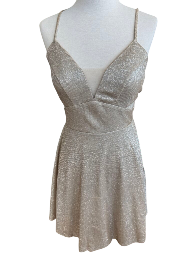 Trixxi Gold Shimmer Cutout Detail Short Formal Dress Medium