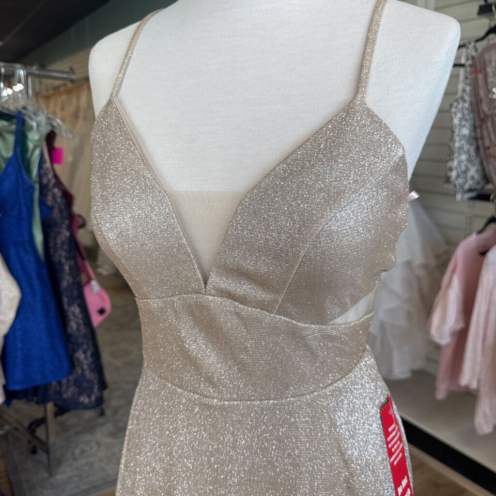Trixxi Gold Shimmer Cutout Detail Short Formal Dress Medium