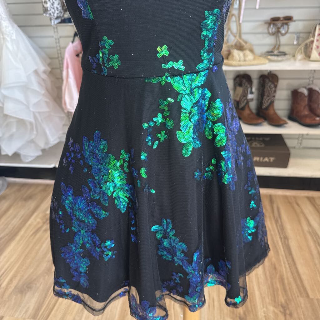 City Studio Black/ Multi Sequin Print Short Formal Dress 9/10