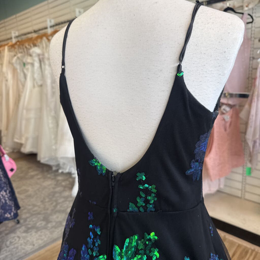 City Studio Black/ Multi Sequin Print Short Formal Dress 9/10