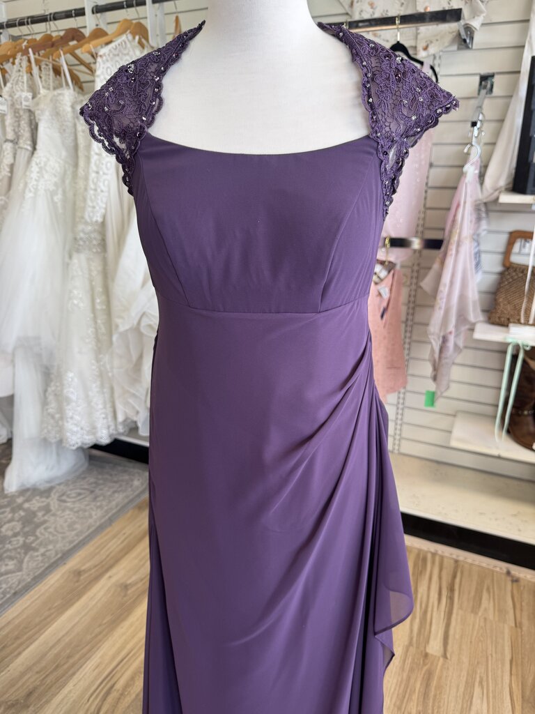 Azazie Purple Lace Cap Sleeve Long Formal Dress 6