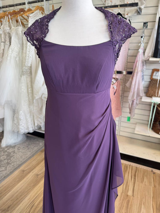 Azazie Purple Lace Cap Sleeve Long Formal Dress 6
