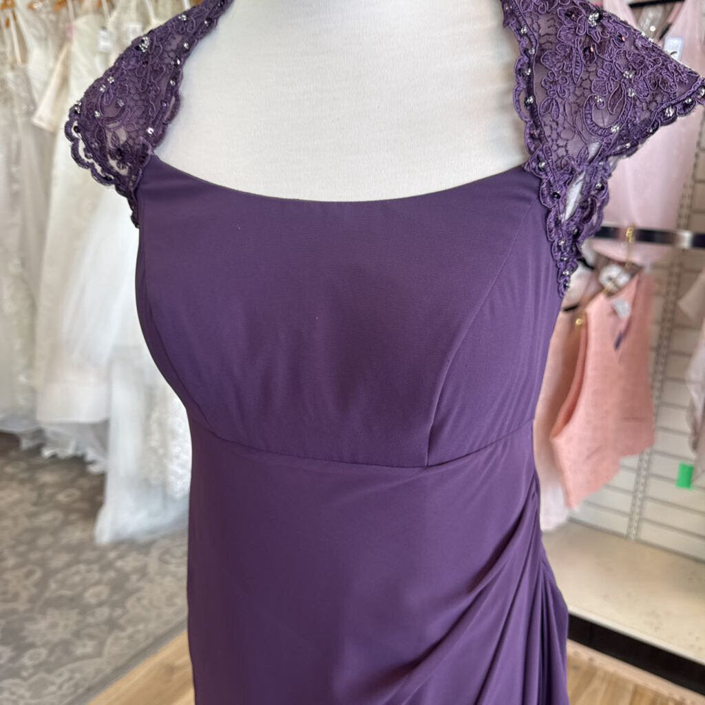 Azazie Purple Lace Cap Sleeve Long Formal Dress 6