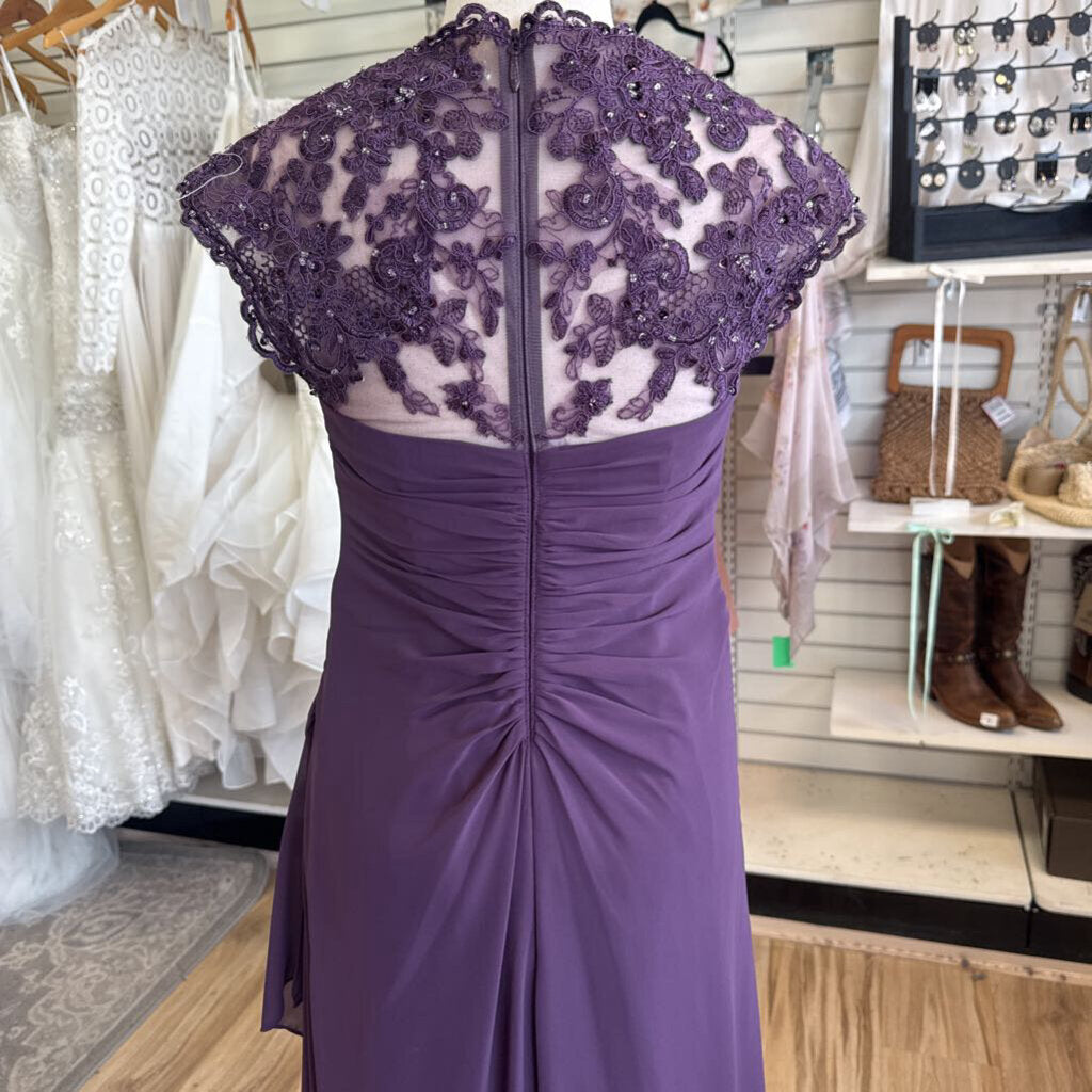 Azazie Purple Lace Cap Sleeve Long Formal Dress 6