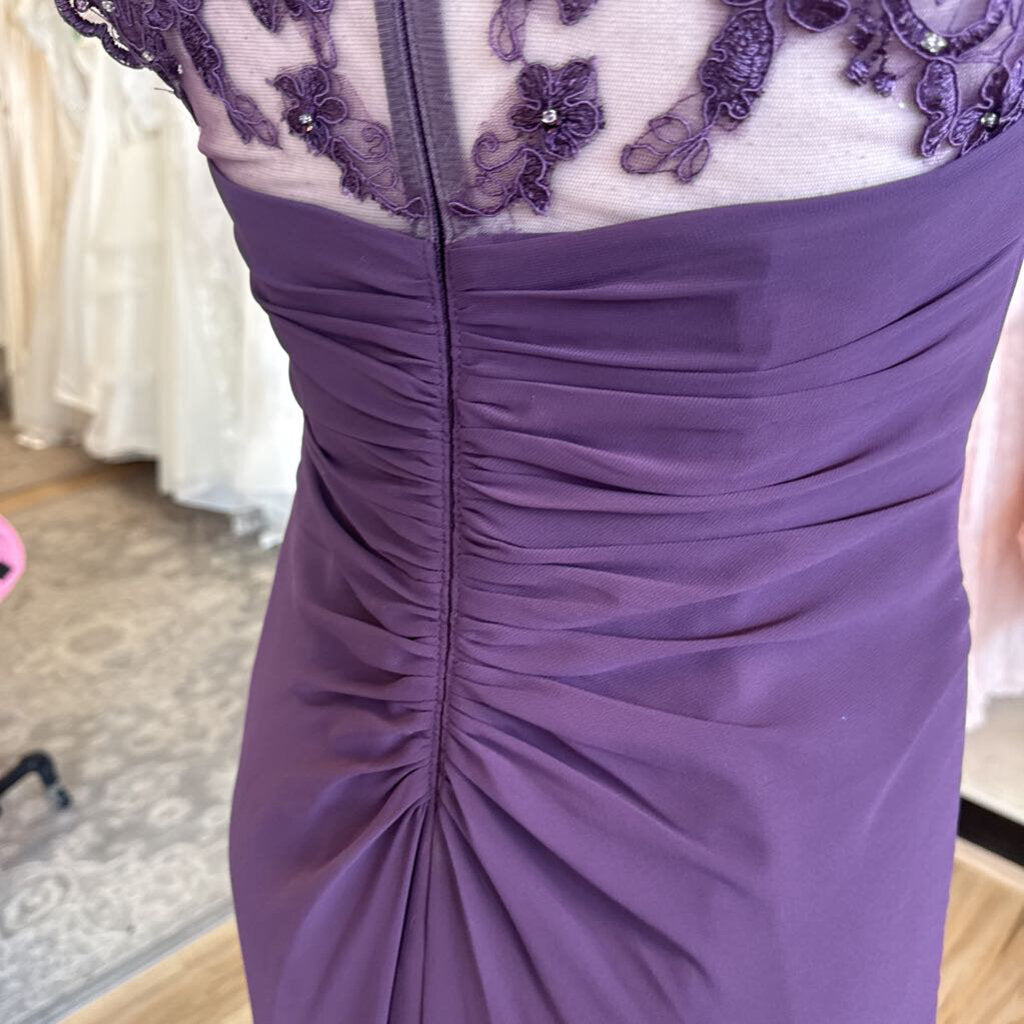 Azazie Purple Lace Cap Sleeve Long Formal Dress 6