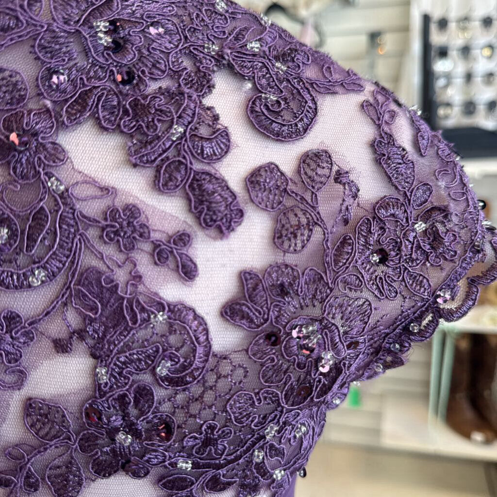 Azazie Purple Lace Cap Sleeve Long Formal Dress 6