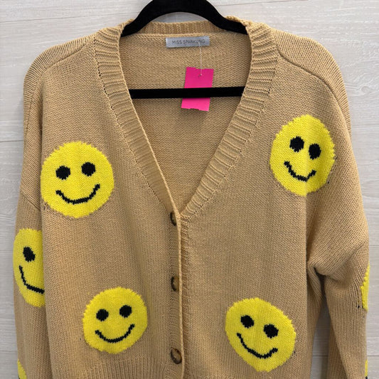 Miss Sparkling Beige/ Yellow Knit Smiley Face Cardigan Medium