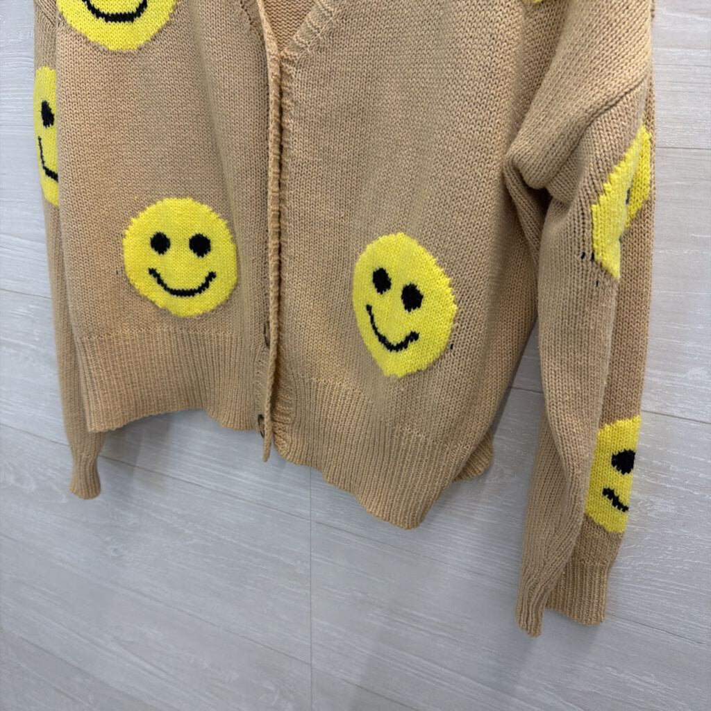 Miss Sparkling Beige/ Yellow Knit Smiley Face Cardigan Medium