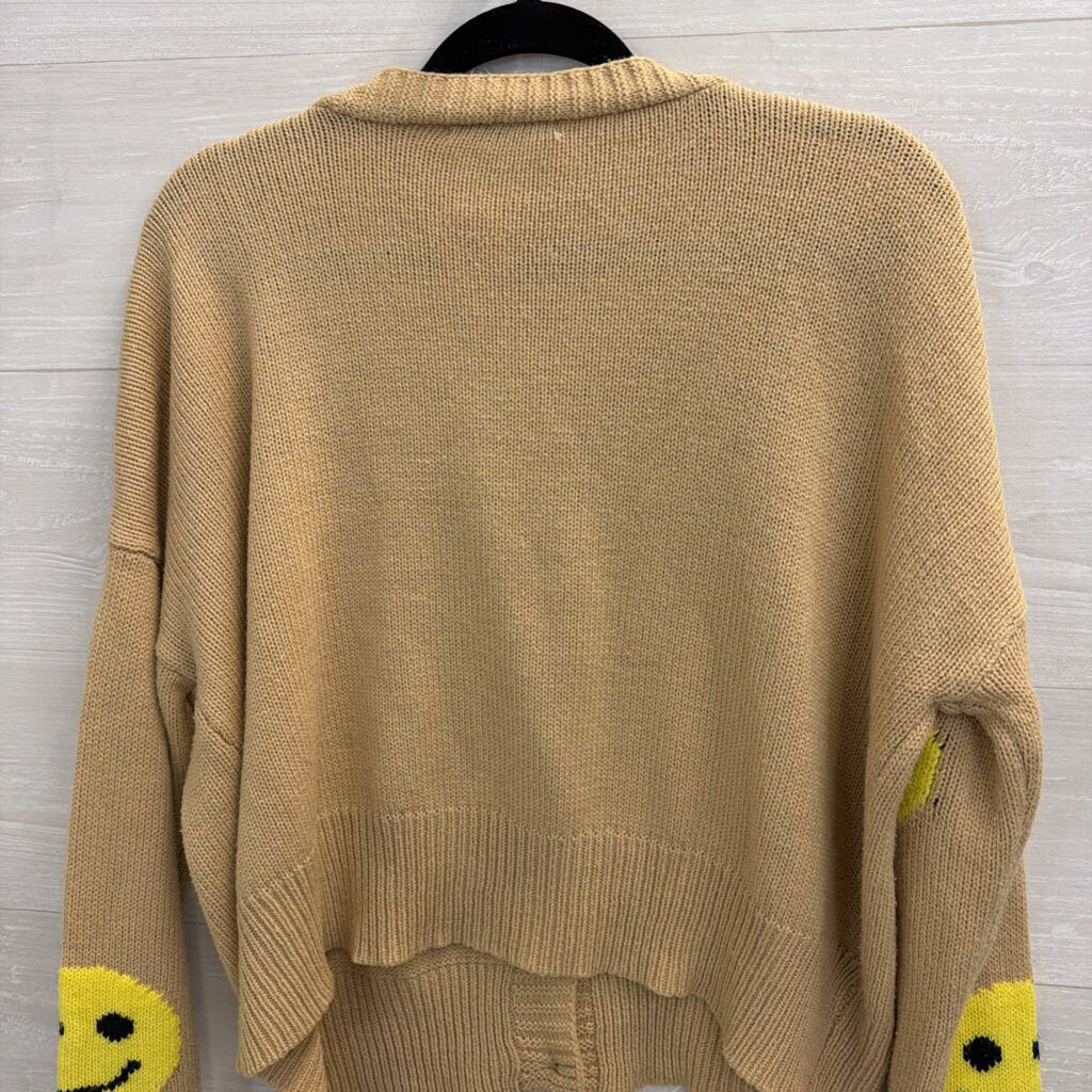Miss Sparkling Beige/ Yellow Knit Smiley Face Cardigan Medium