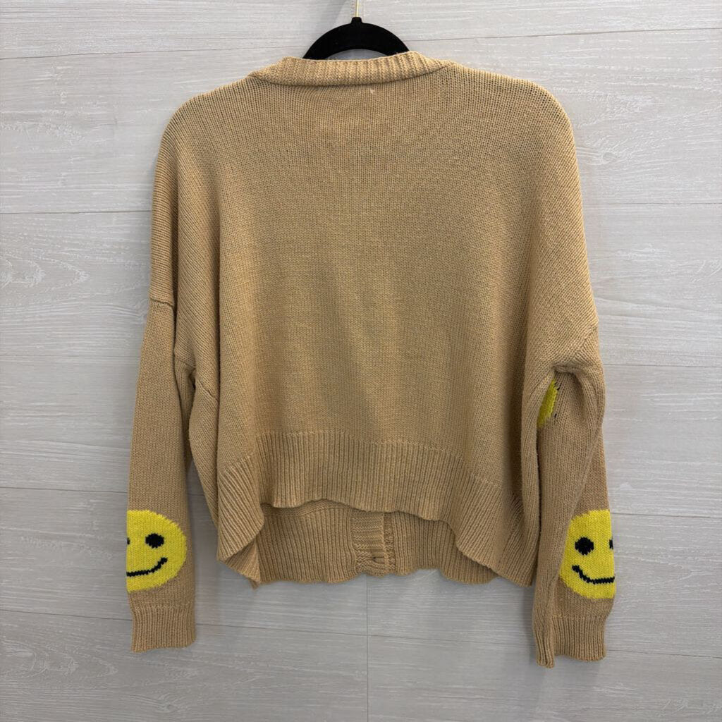 Miss Sparkling Beige/ Yellow Knit Smiley Face Cardigan Medium
