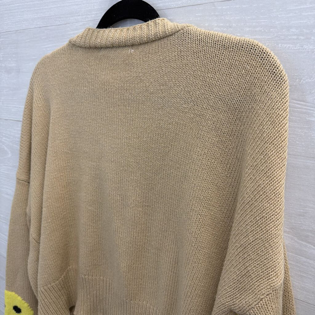 Miss Sparkling Beige/ Yellow Knit Smiley Face Cardigan Medium