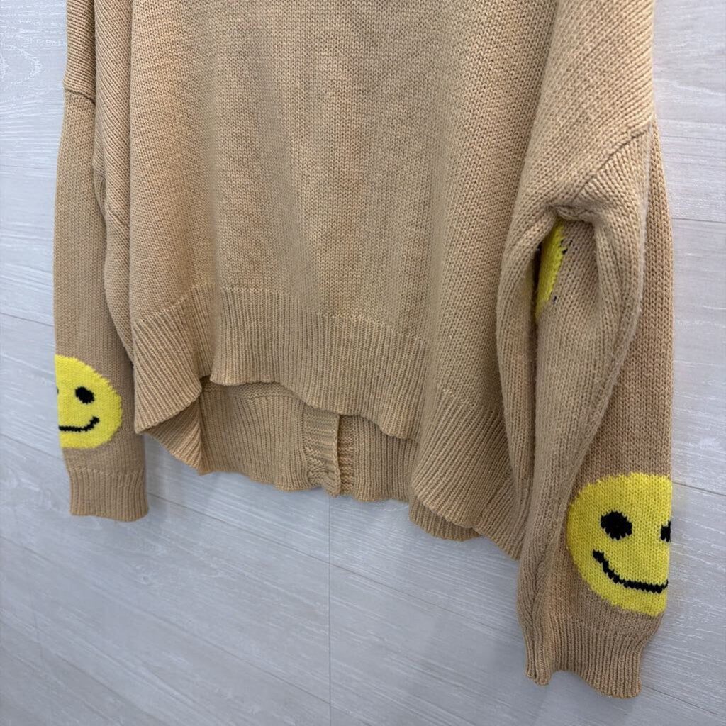 Miss Sparkling Beige/ Yellow Knit Smiley Face Cardigan Medium