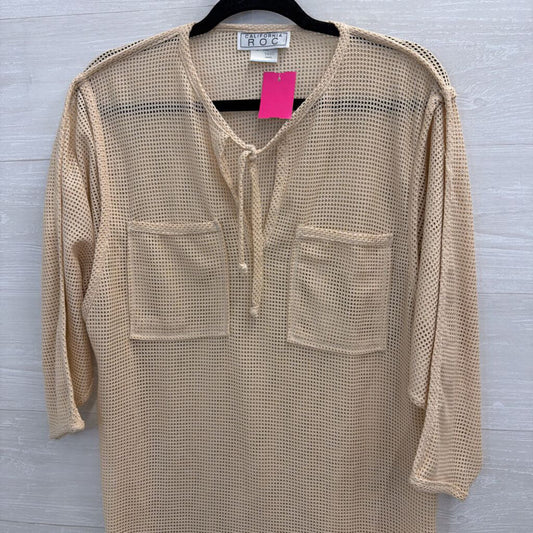 California ROC Beige Open Knit Long Sleeve Top Small