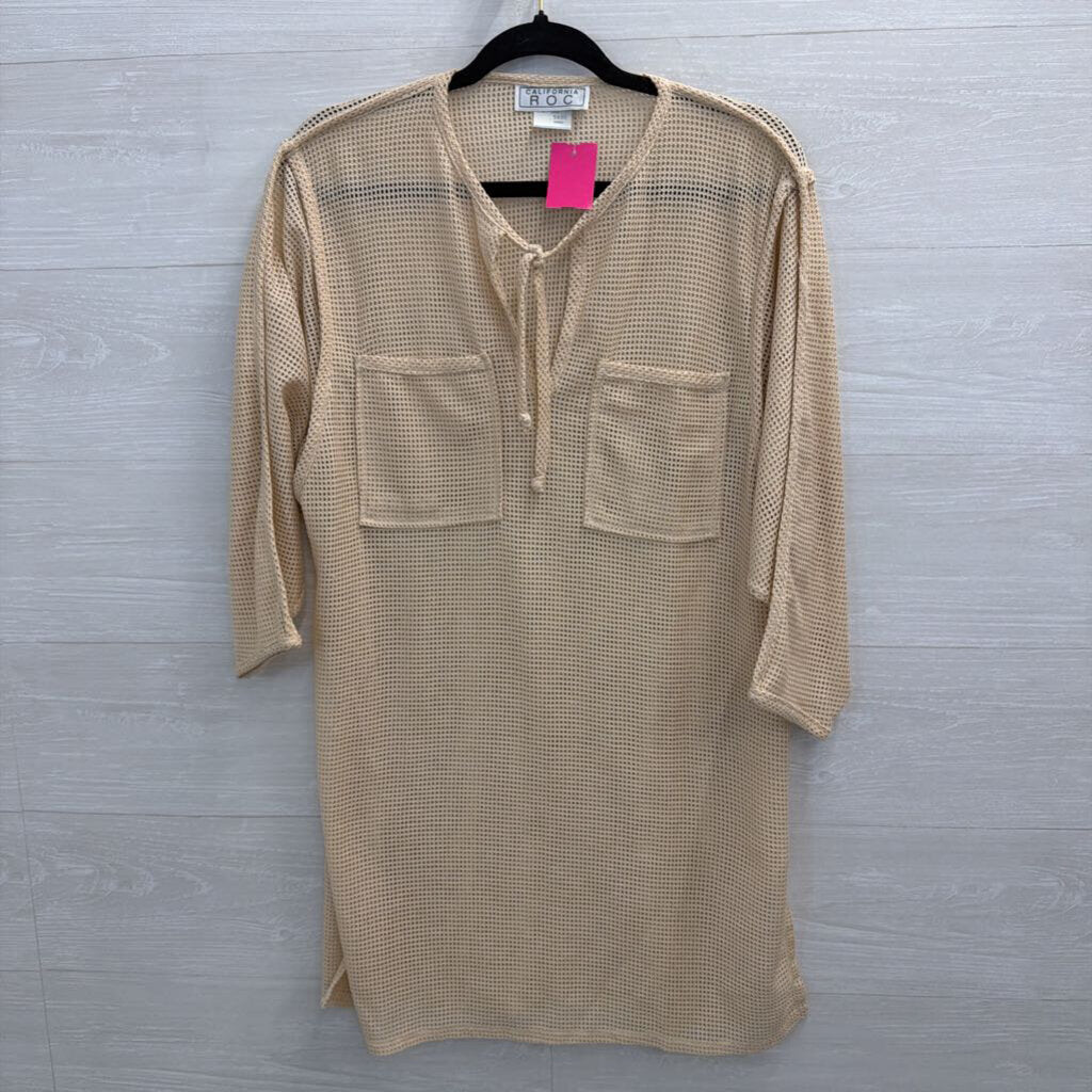 California ROC Beige Open Knit Long Sleeve Top Small