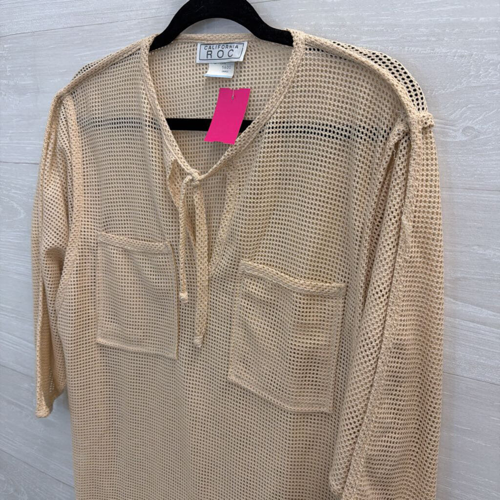 California ROC Beige Open Knit Long Sleeve Top Small