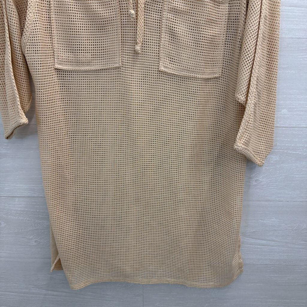 California ROC Beige Open Knit Long Sleeve Top Small