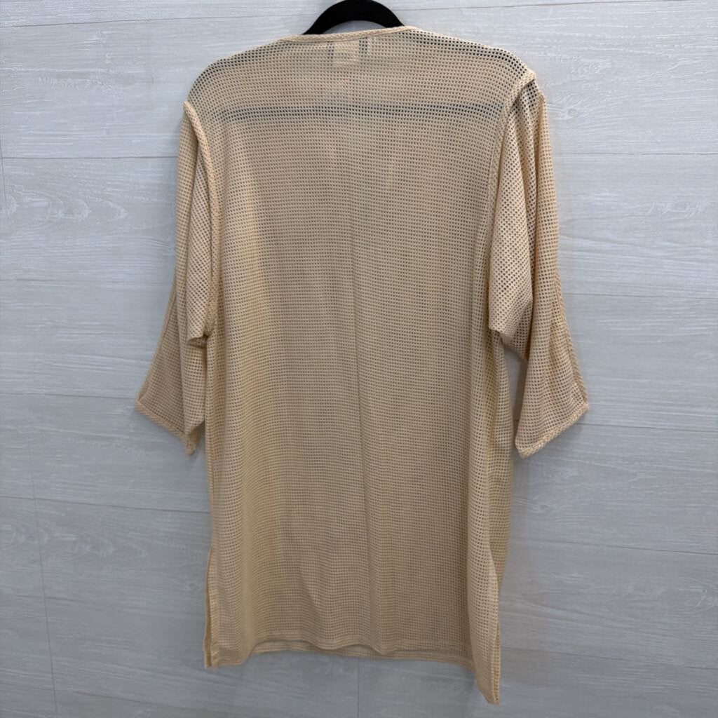 California ROC Beige Open Knit Long Sleeve Top Small