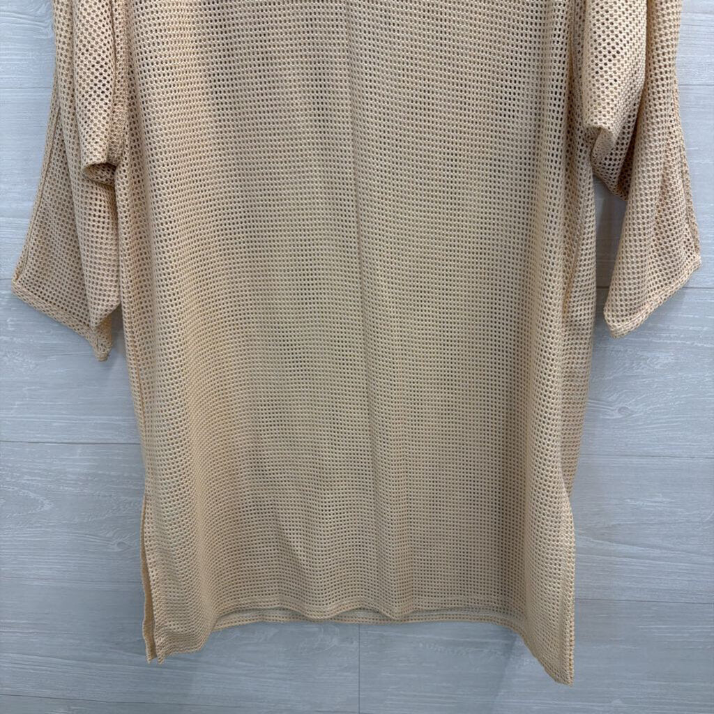 California ROC Beige Open Knit Long Sleeve Top Small
