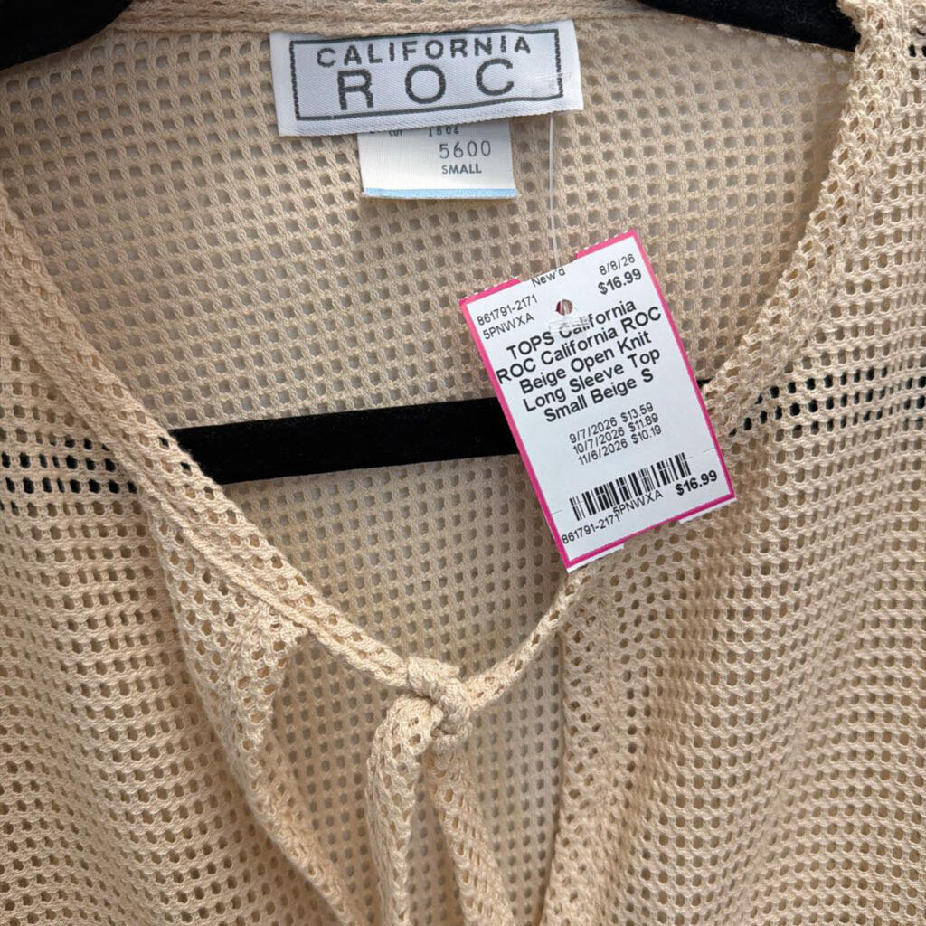 California ROC Beige Open Knit Long Sleeve Top Small