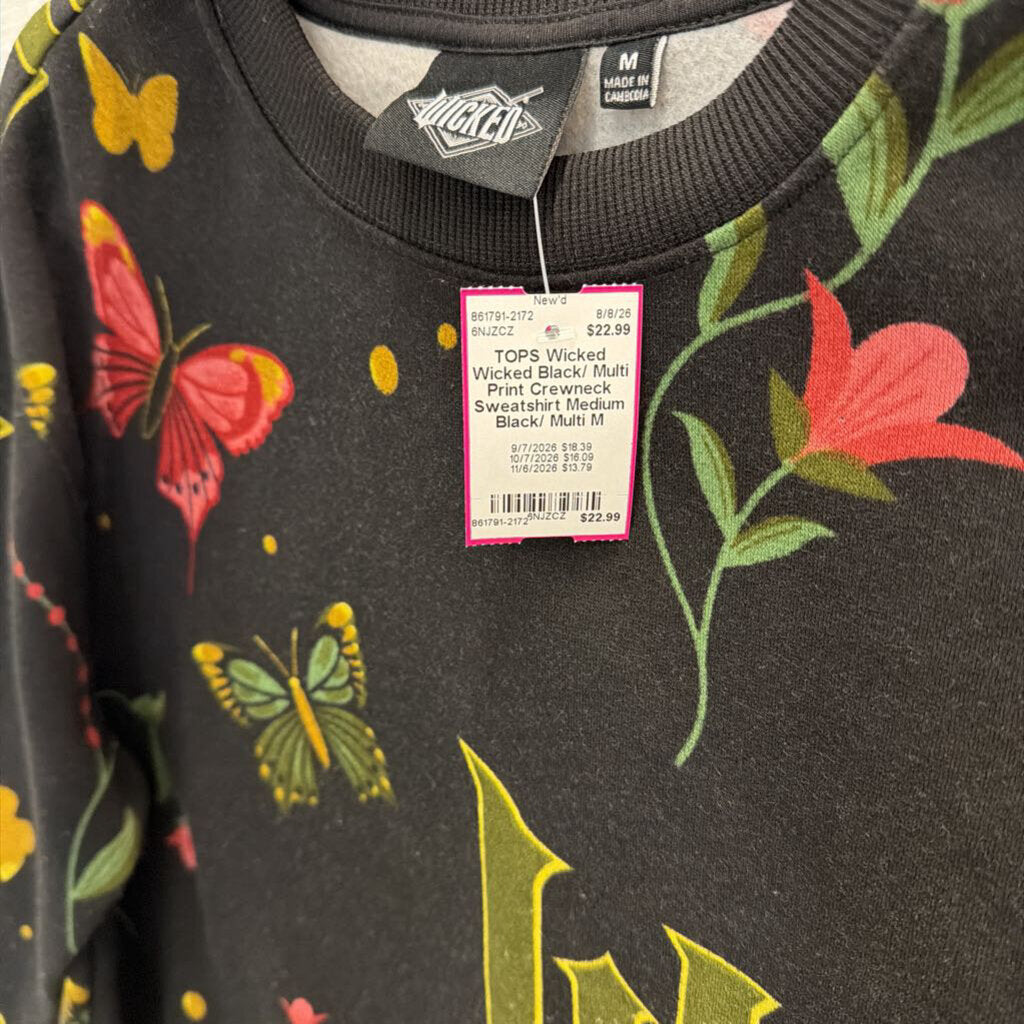 Wicked Black/ Multi Print Crewneck Sweatshirt Medium