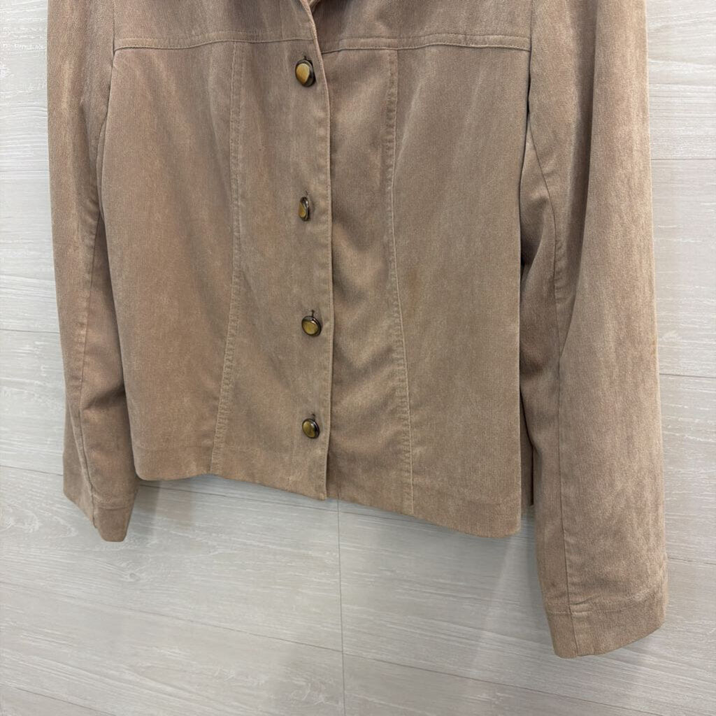 Beige Soft Button Front Lightweight Jacket Medium