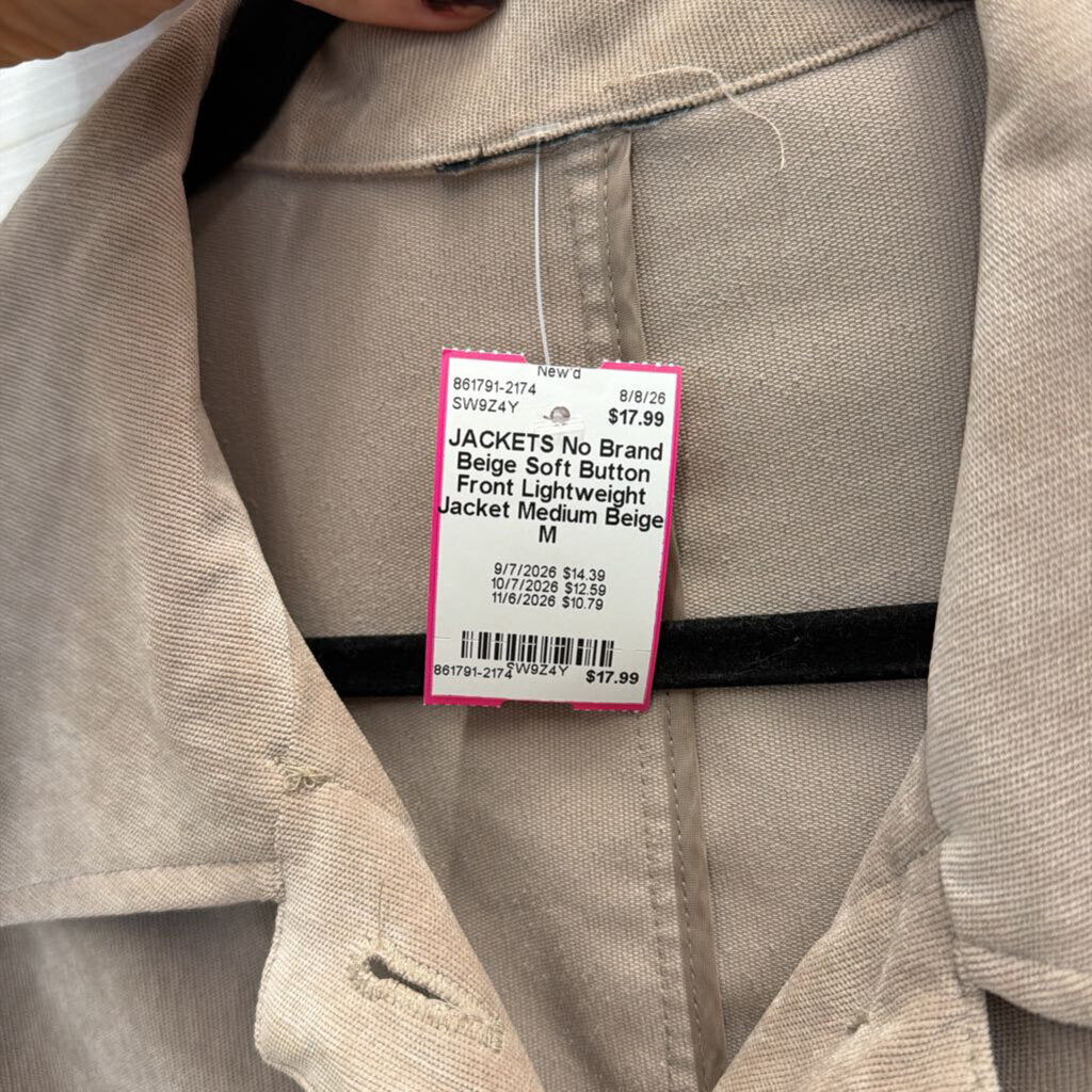Beige Soft Button Front Lightweight Jacket Medium