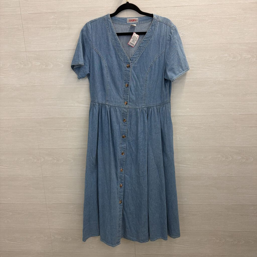 Vintage Fads Blue Chambray Short Sleeve Button Front Maxi Dress Medium