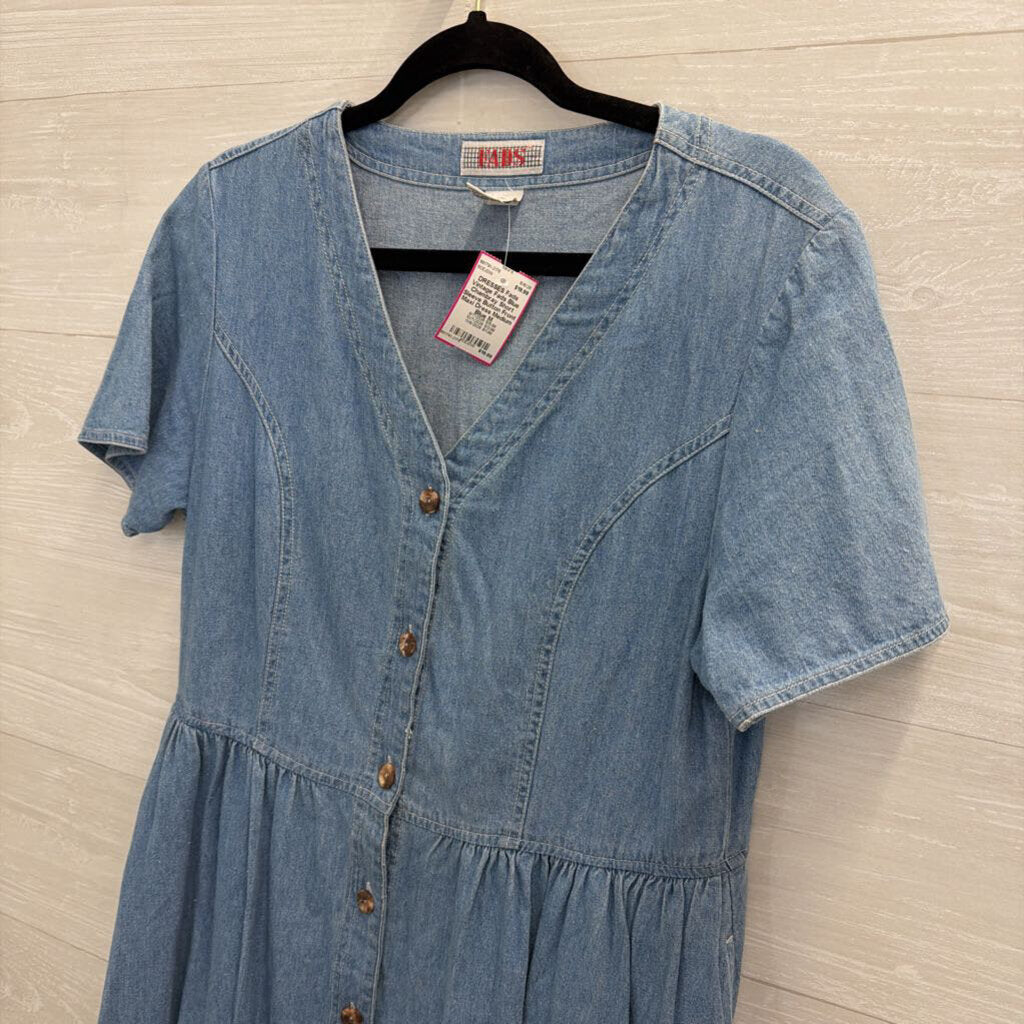 Vintage Fads Blue Chambray Short Sleeve Button Front Maxi Dress Medium
