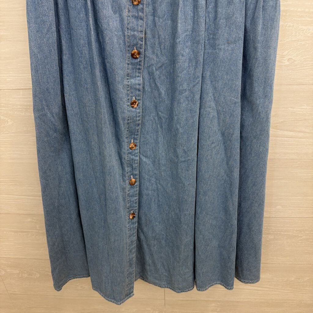 Vintage Fads Blue Chambray Short Sleeve Button Front Maxi Dress Medium