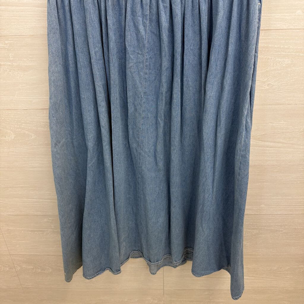 Vintage Fads Blue Chambray Short Sleeve Button Front Maxi Dress Medium