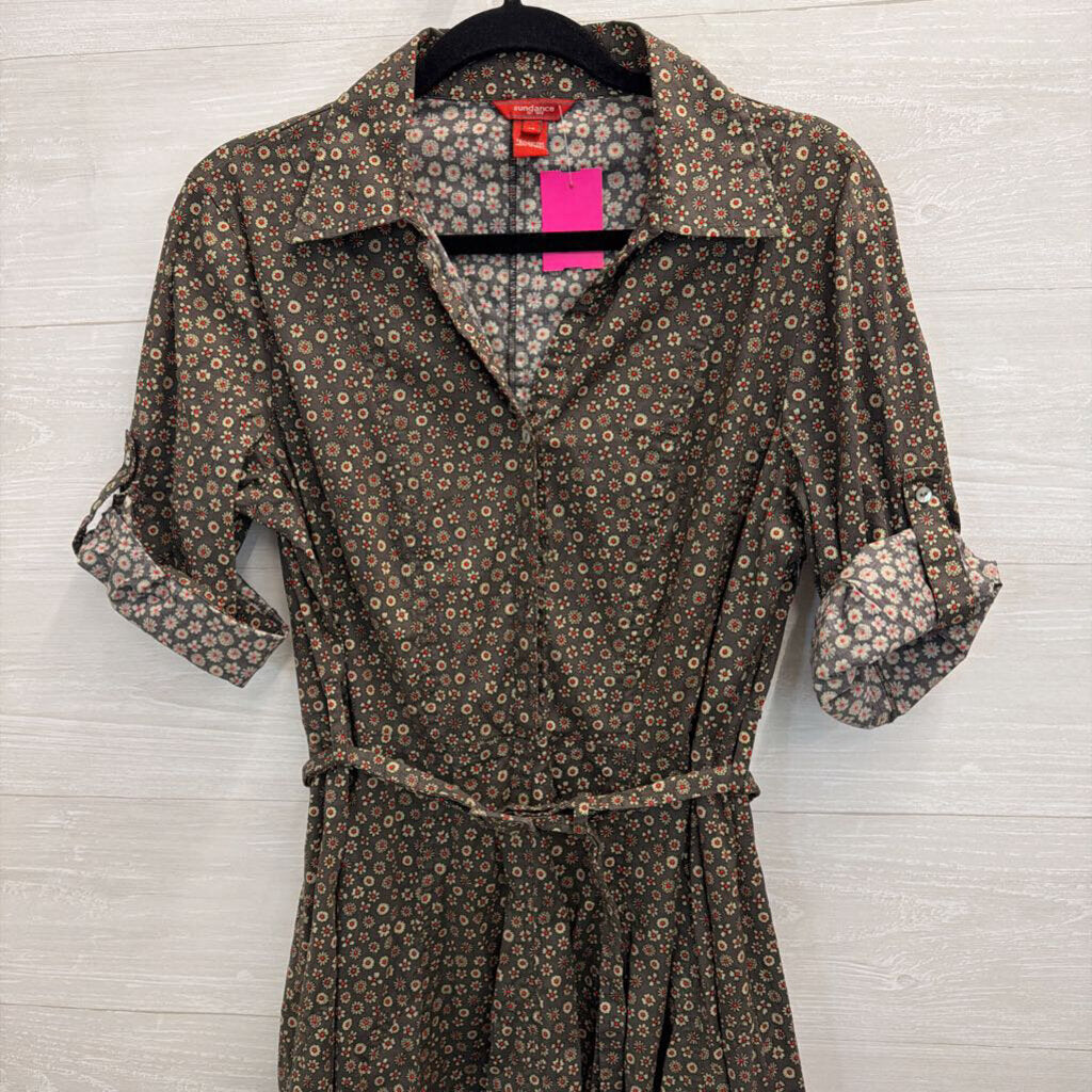 Sundance Green Print Long Sleeve Belted Waist Midi Dress 14