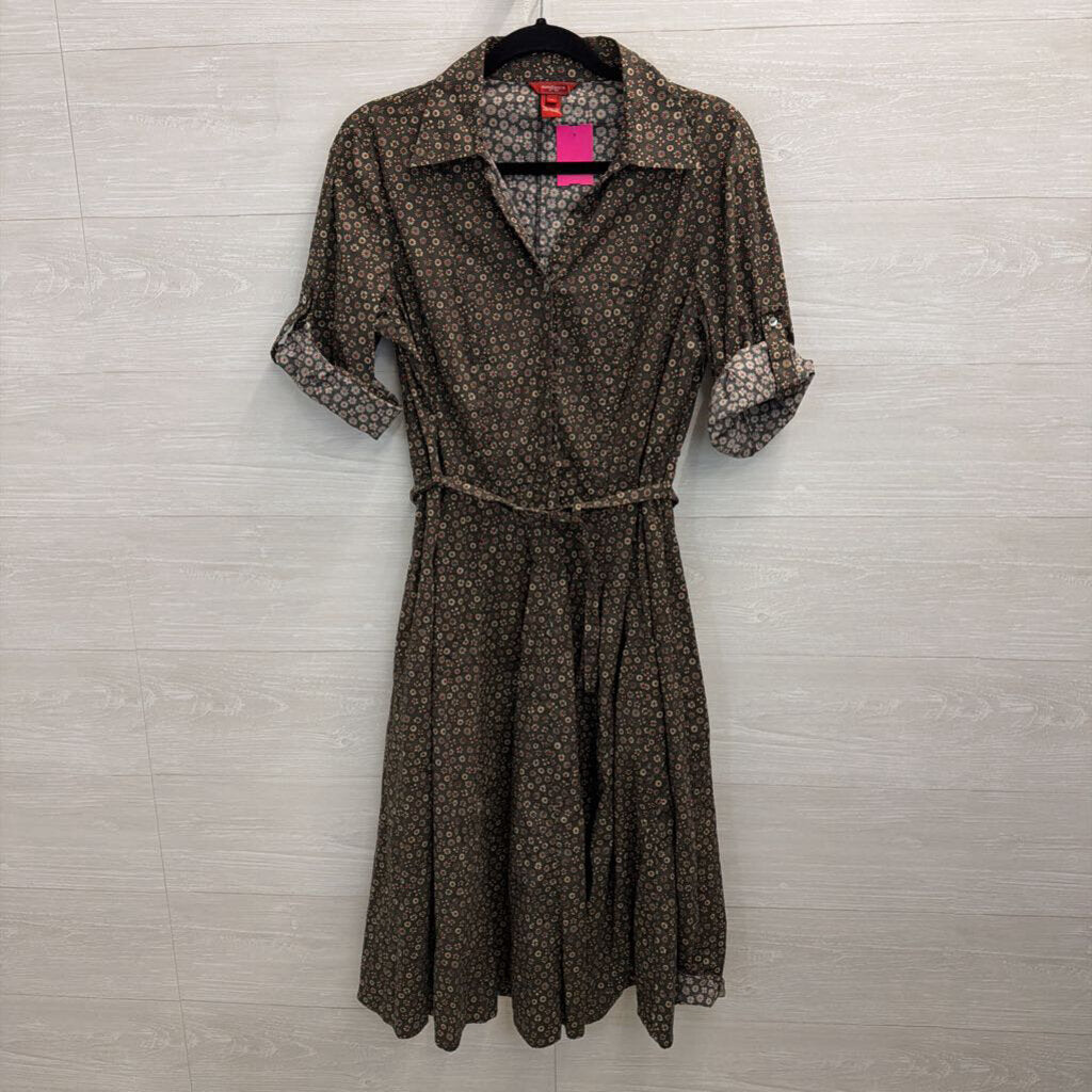 Sundance Green Print Long Sleeve Belted Waist Midi Dress 14