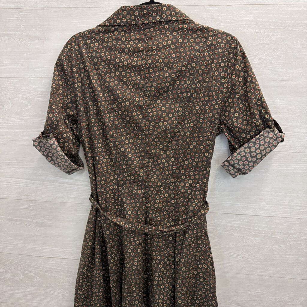 Sundance Green Print Long Sleeve Belted Waist Midi Dress 14