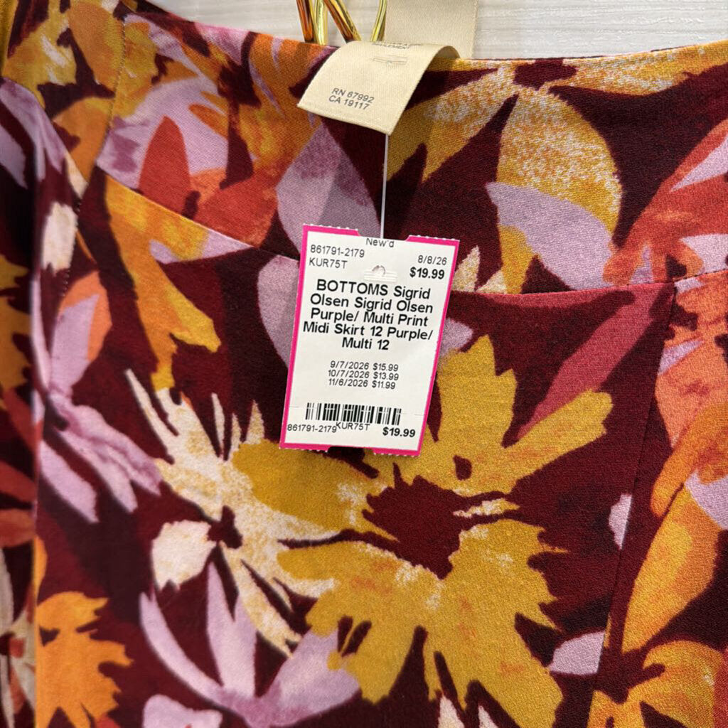 Sigrid Olsen Purple/ Multi Print Midi Skirt 12