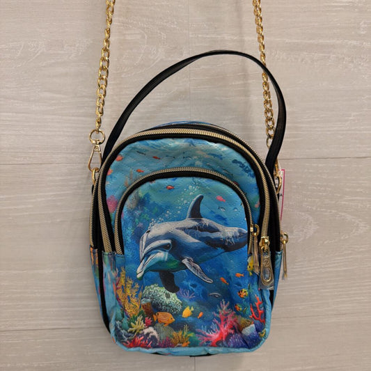 Blue/ Multi Ocean Print Crossbody Purse