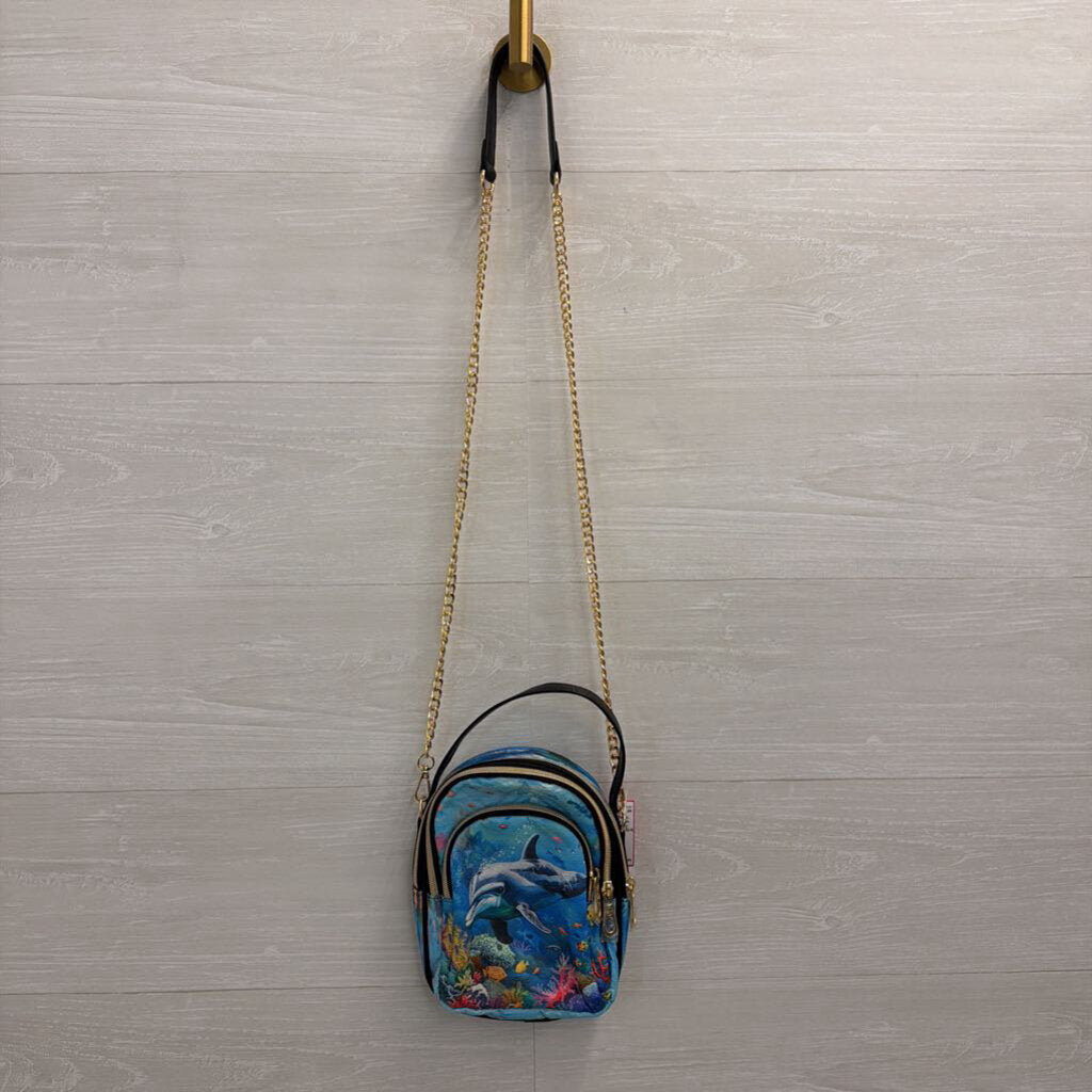 Blue/ Multi Ocean Print Crossbody Purse