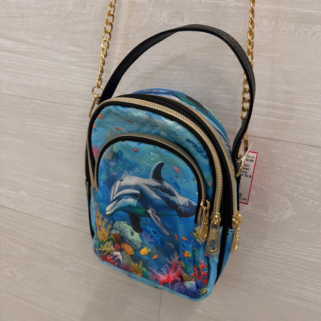 Blue/ Multi Ocean Print Crossbody Purse
