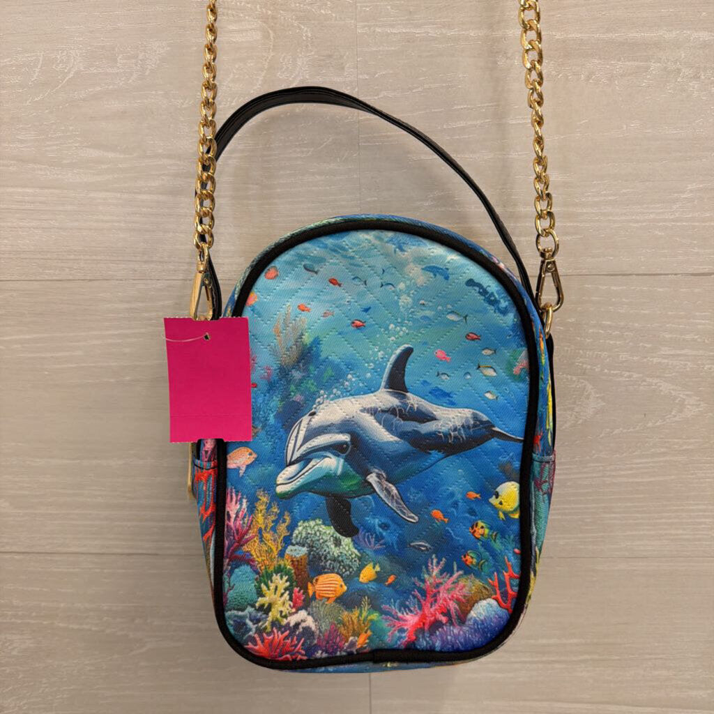 Blue/ Multi Ocean Print Crossbody Purse