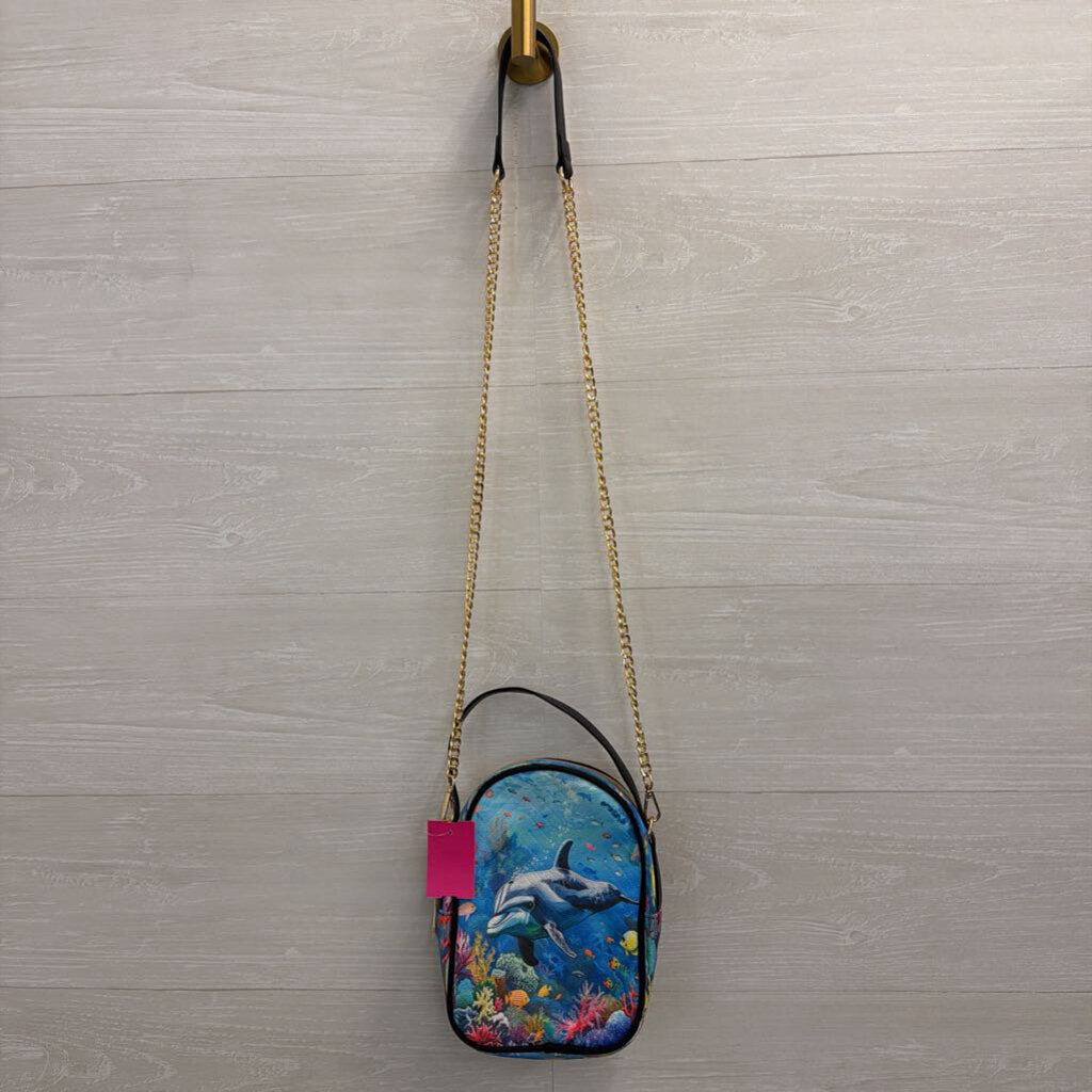 Blue/ Multi Ocean Print Crossbody Purse
